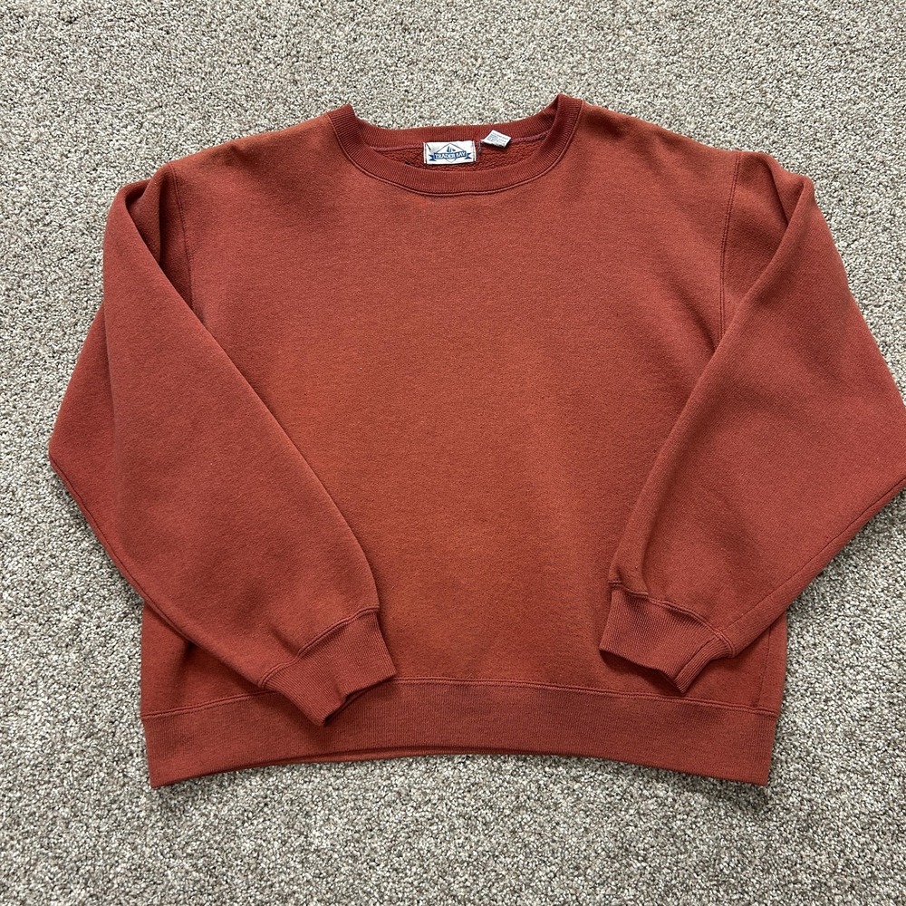 Vintage Trader Bay Sweatshirt Mens Large Red Fleece Pullover Crewneck Solid